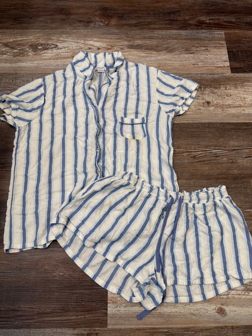 Splendid Shortie PJ Skyline Stripe pajama set white & blue sz Women’s small EUC